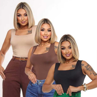 KIT 3 Blusas Femininas Regata Decote Quadrado Forro duplo Suplex Alça larga Blusa Estilosa em Oferta na Shopee