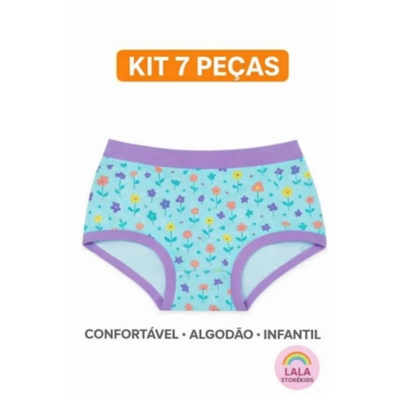 Kit 07 Calcinhas Box Shortinho Confortável Algodão Menina Roupinha