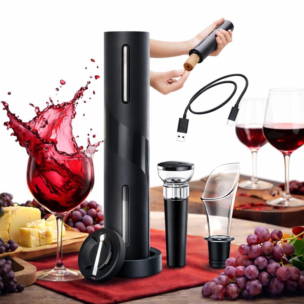 Kit Abridor Vinho Elétrico Recarregável Usb Saca Rolha Automático Ágil Sofisticado