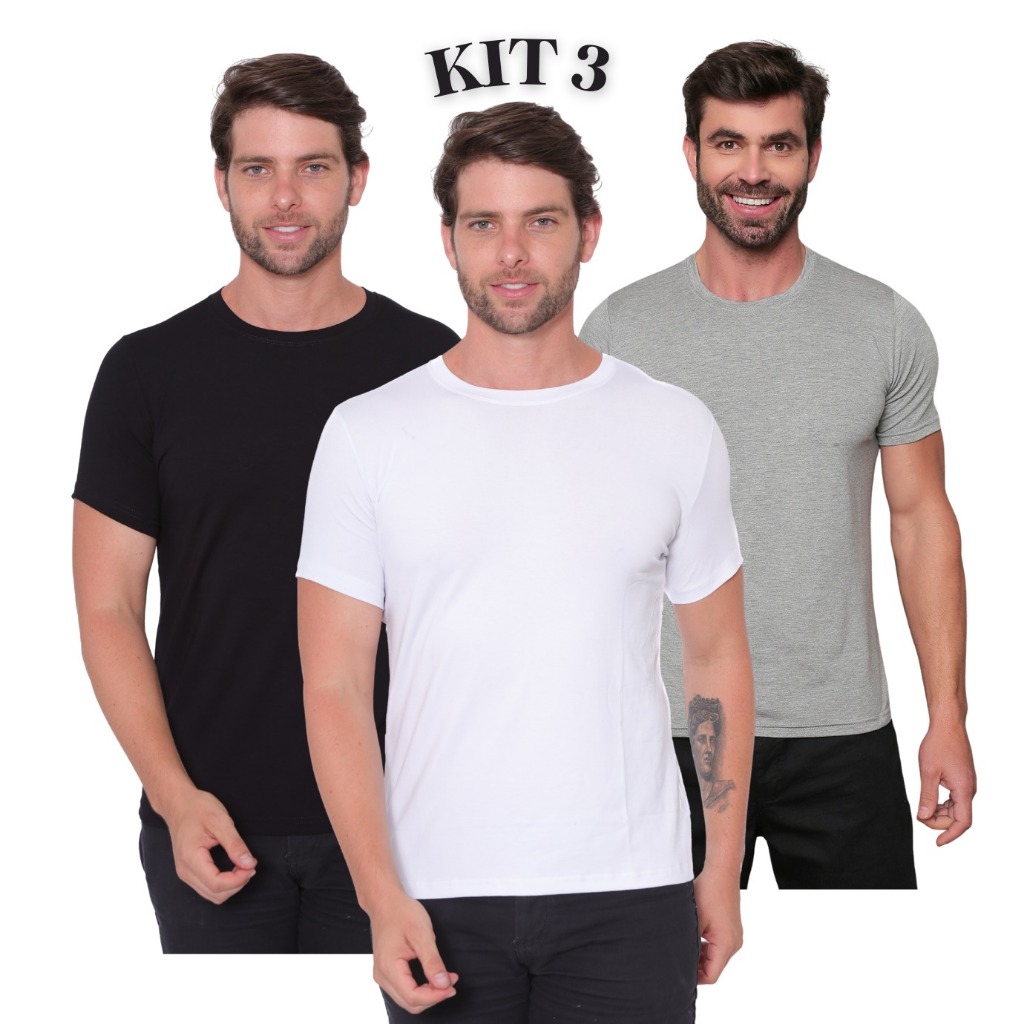 Kit 3 Camisa Básica lisa Manga Curta Malha Fria com Elastano Ideal para Dia a Dia Treino Academia Corrida Carnaval