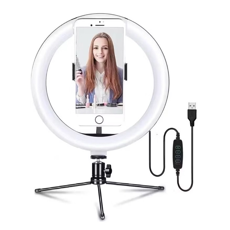 Ring Light 10 Polegadas 26cm LED Profissional Com Tripé de Mesa Suporte Celular 3 Cores Bivolt USB