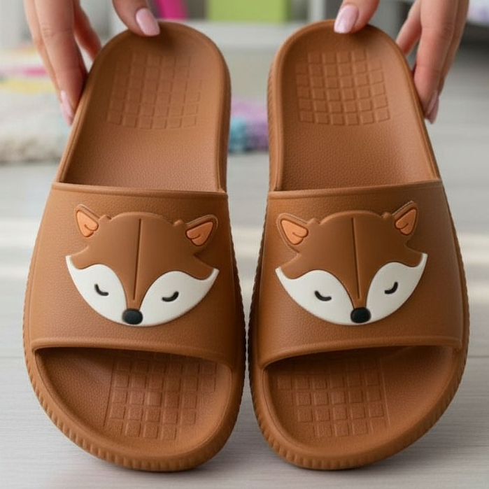 Chinelo Slide Nuvem Raposa Charmosa Leve Básico Menina Moda Escolas Cores Festas Estilo