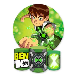 Painel Redondo + Trio de Capas Decorativas Sublimado Tema Ben 10