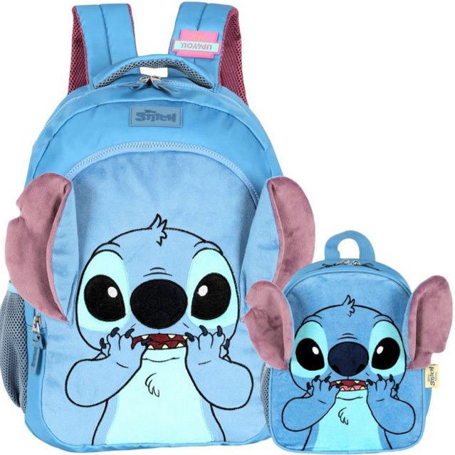 Kit Escolar Juvenil Pelúcia Menina Original Lilo Stitch & Angel Mochila Costas + Lancheira Térmica
