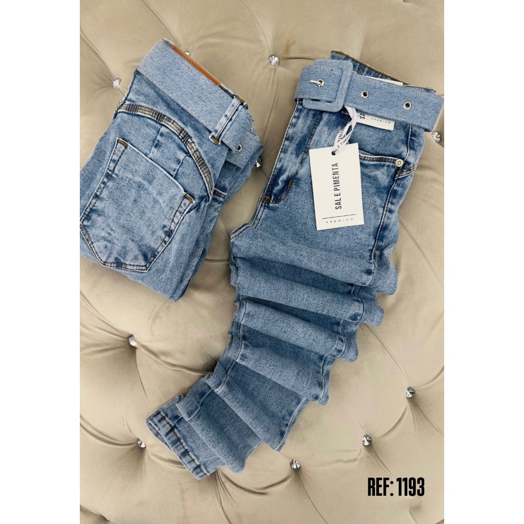 Calça jeans sal e pimenta c/cinto linha Premium levanta bumbum original em Oferta na Shopee