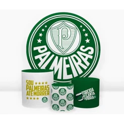 Painel Redondo + Trio de Capas Decorativas Sublimado Tema Time Palmeiras
