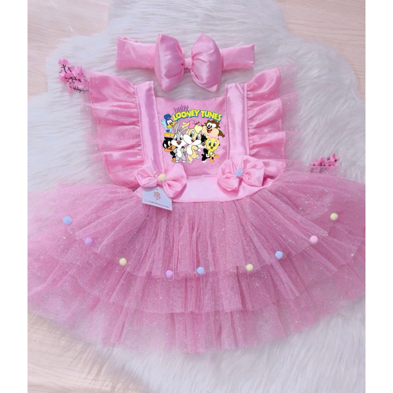 Romper Body Baby Looney Tunes Fantasia Vestido Infantil Bebê Roupa Aniversário