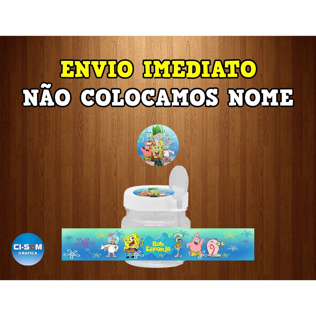 Rótulo Adesivo + adesivo tampa potinho 40gr. (mini nutella) Bob Esponja