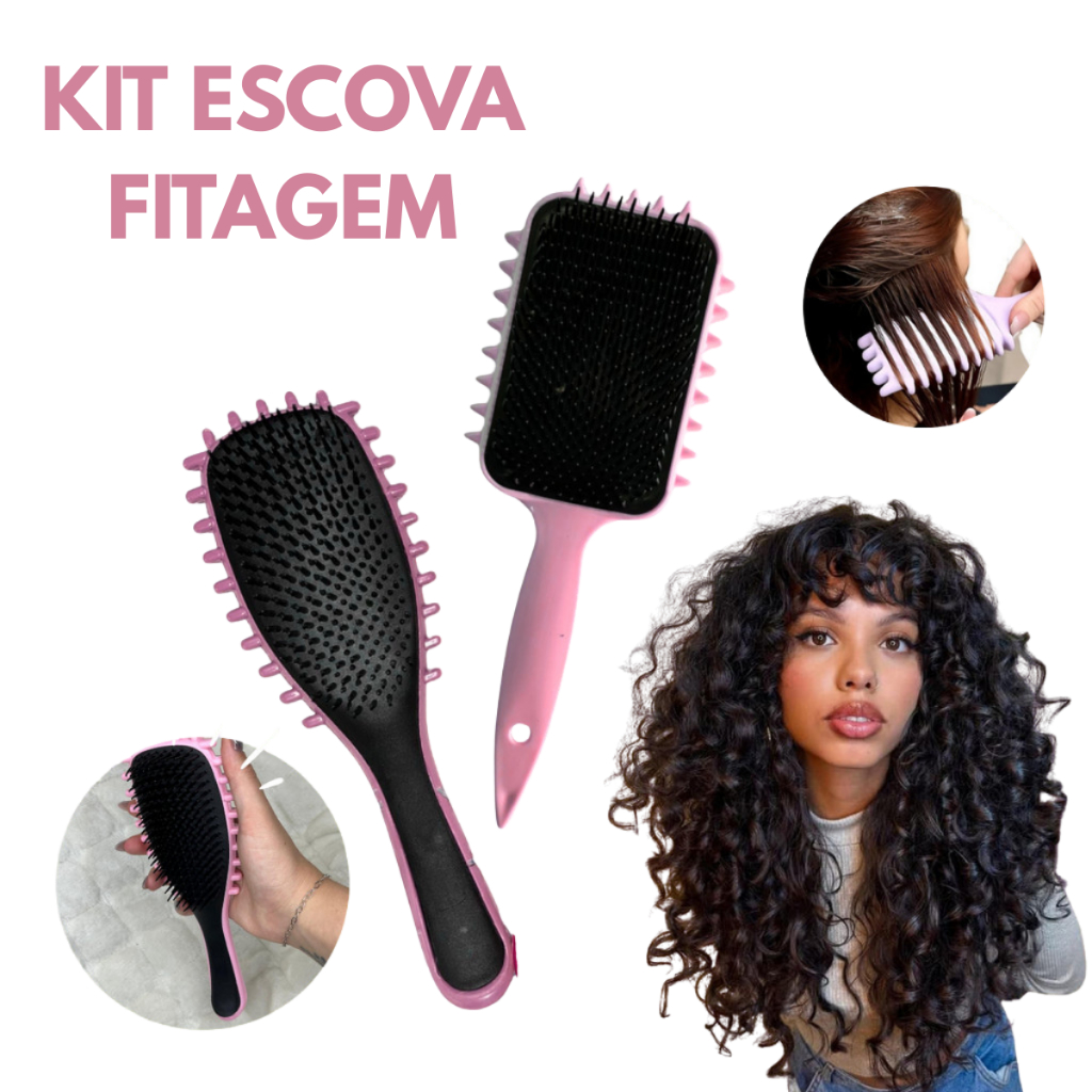 Kit 02 PÇs Escova Fitagem Onda Finalização Completa para Cabelos com Curvatura Cacheados definição c em Oferta na Shopee
