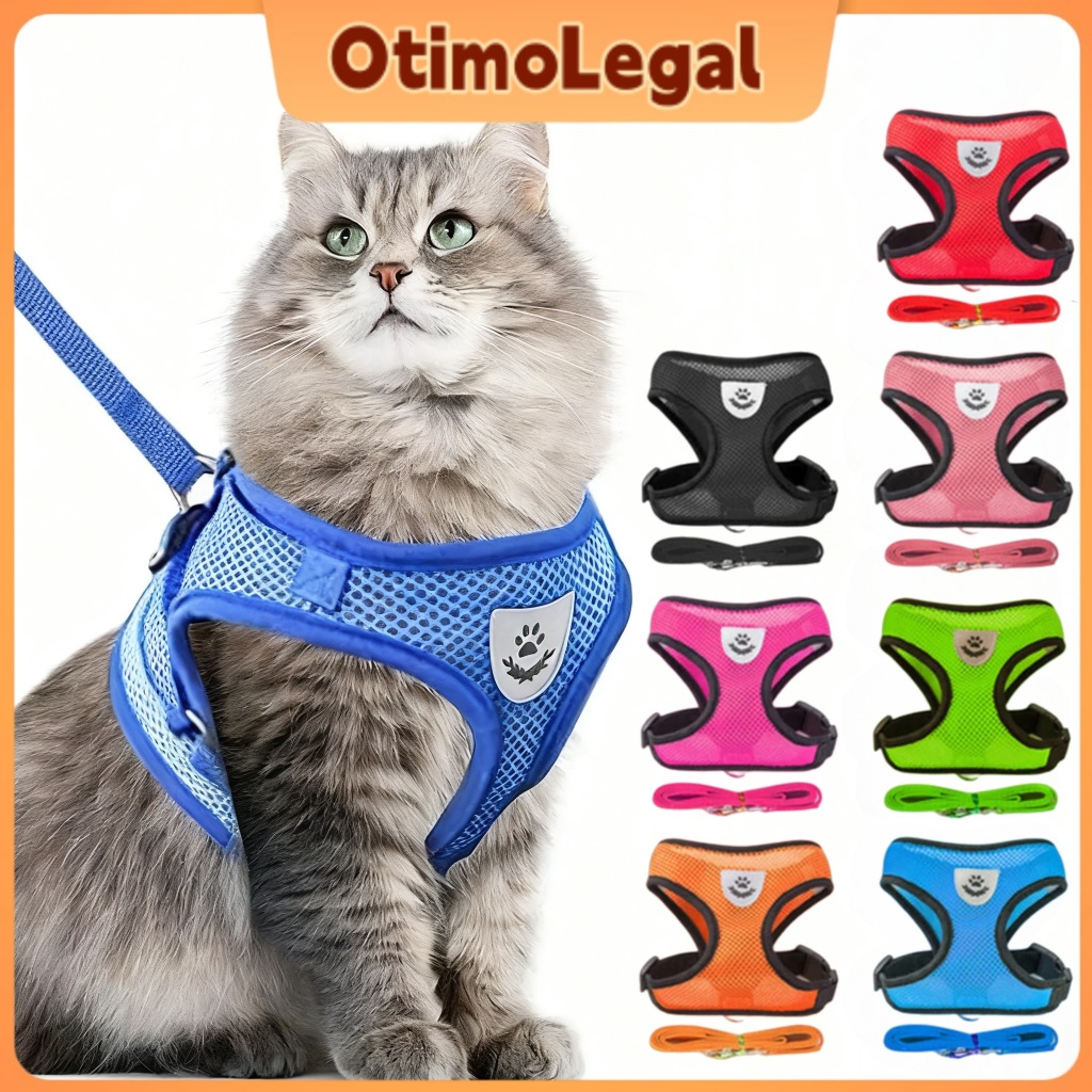 Kit Coleira Peitoral Cachorro E Gato Corda de tração de 120 cm + Coleira Tipo Colete Para Pet Pequenos E Médios