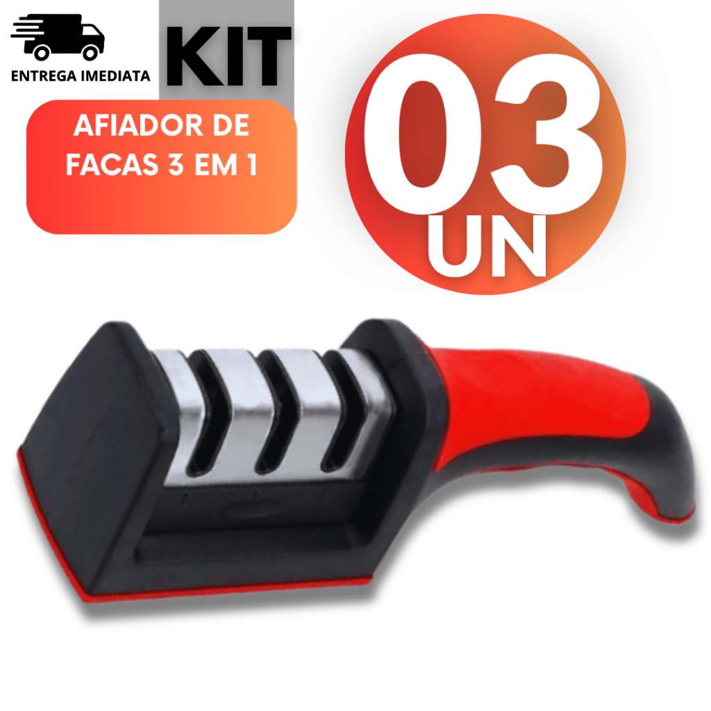 Jogo 03 Und - Amolador Afiador De Facas Em Aço Inox Profissional Com 3 Afiadores Profissional em Oferta na Shopee