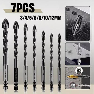 Kit 7 Brocas De Carboneto Triangular Titânio Profissionais 3-12mm Para Fura Tudo