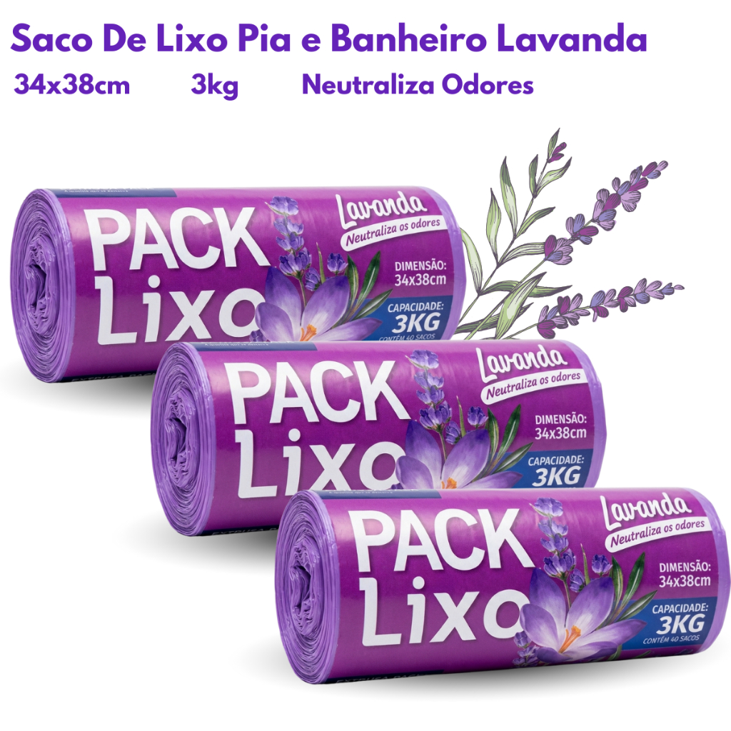 Saco de Lixo Perfumado Lavanda Kit Com 1/2/3 40/80/120 Sacos Para Pia e Banheiro Neutraliz...