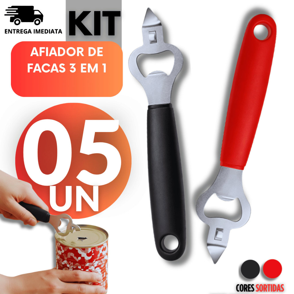 Conjunto 05 Peças - Abridor De Garrafa Lata Inox Portátil Resenha Bar Cerveja Premium Utilidades