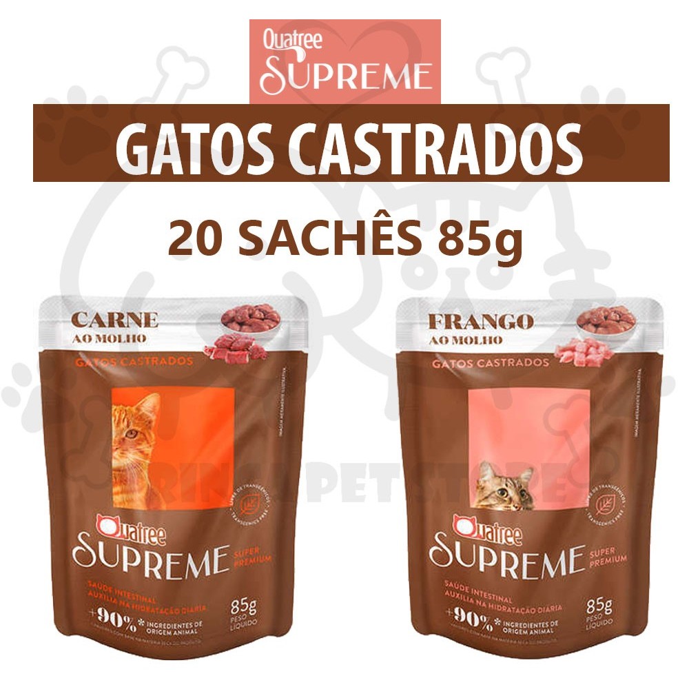 Sache Quatree Supreme Ração úmida para Gatos Castrados 20un de 85g em Oferta na Shopee