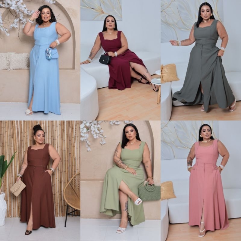 Conjunto Feminina Plus Size  Camila Saia + Cropped Preto Marron Manteiga Azul bebe G1.