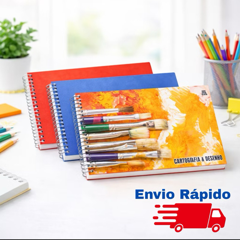 Caderno Cartografia Desenho Sem Pauta Capa Dura Espiral Vermelho Azul Kit Capivara c/Adesivos 60 fls em Oferta na Shopee