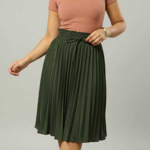 Saia Plissada Midi Forrada Lisa-090
