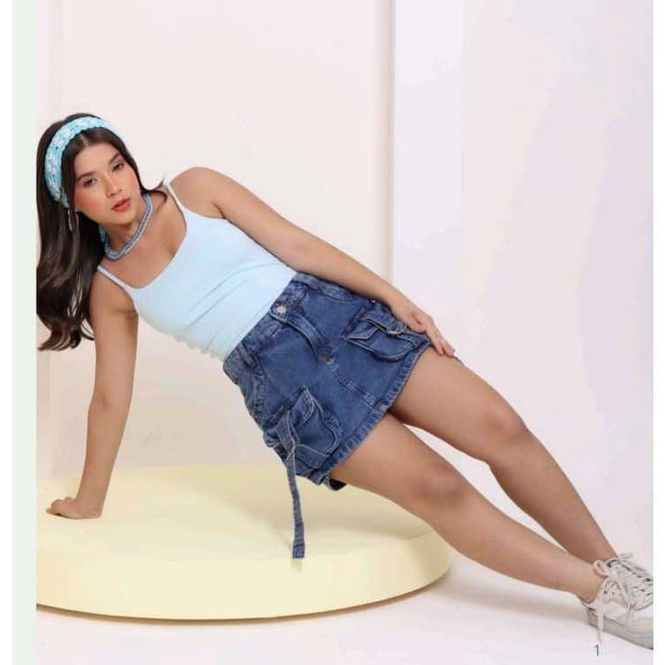 Short Saia Jeans Cargo Bolso Fofos - Infatil Disponivel Tamanho