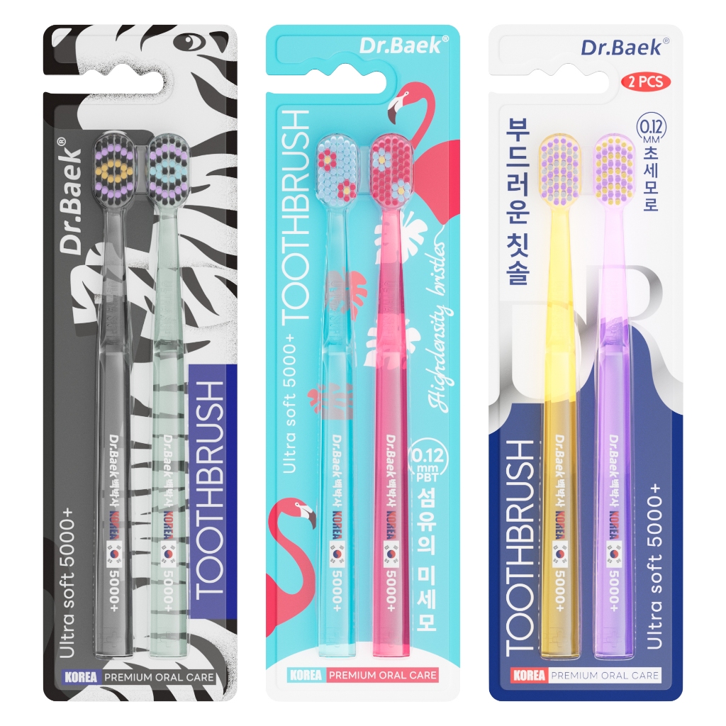 Dr.Baek Escova Dental Coreana Ultra Macia: 5000+ Cerdas/6 Cores/Design Portátil 18.5cm