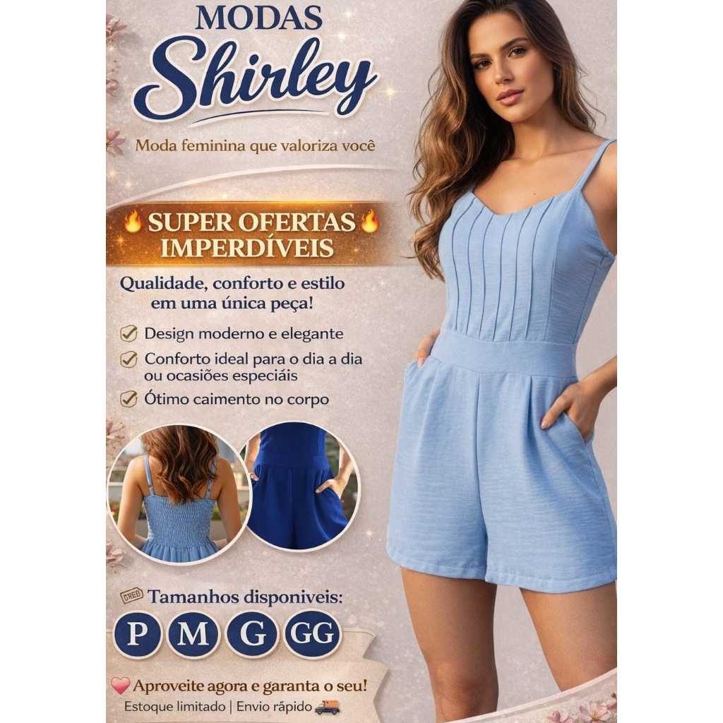 Macaquinho Feminino Elegante Casual de Festa com Alça Ajustavel Bojo Elastaex nas Costas Tecido Duna