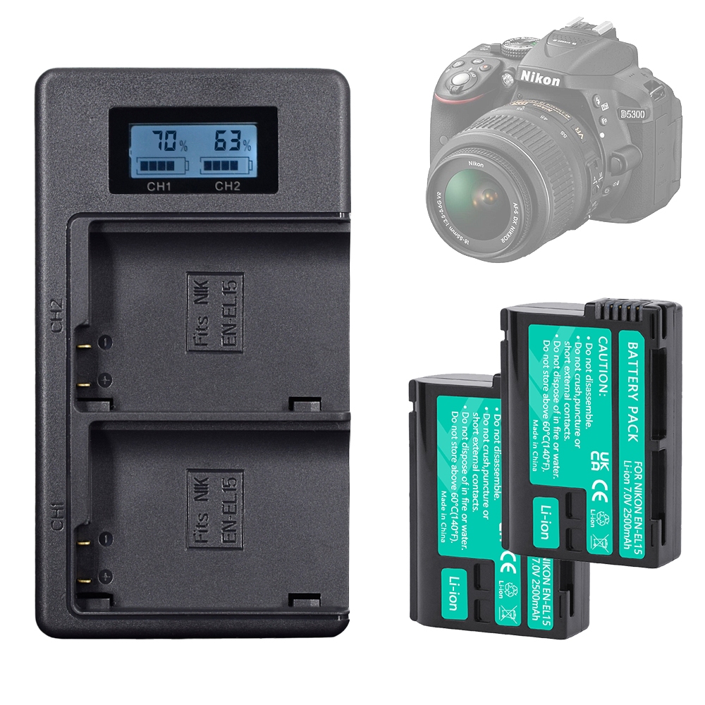 Carregador De Câmera En-el15 7.0V 2500mAh Bateria Decodificação Para Nikon Z7 MB-D18 MB-N14 D7000 D7100 D7500 D850 Z7