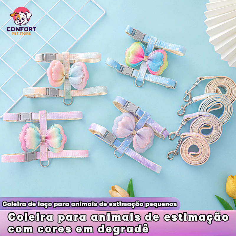 Peitoral para pets com guia laço borboleta ajustável confortável para gatos e cães pequenos Lindo colar