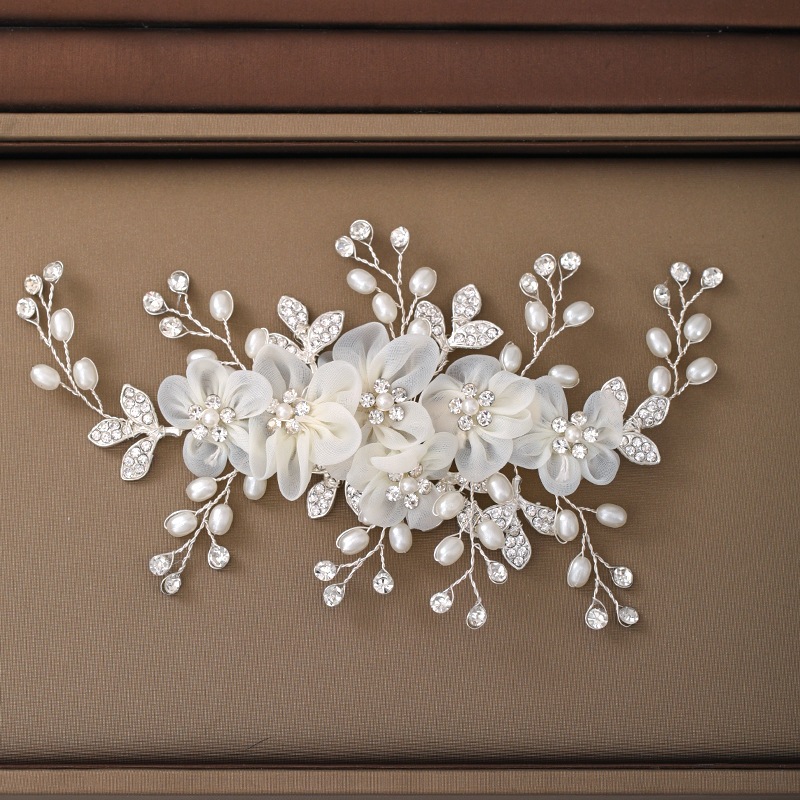 Novo Pente de Noiva, Acessórios de Cabelo para Casamento em Pérola e Zircão Floral para Mulheres