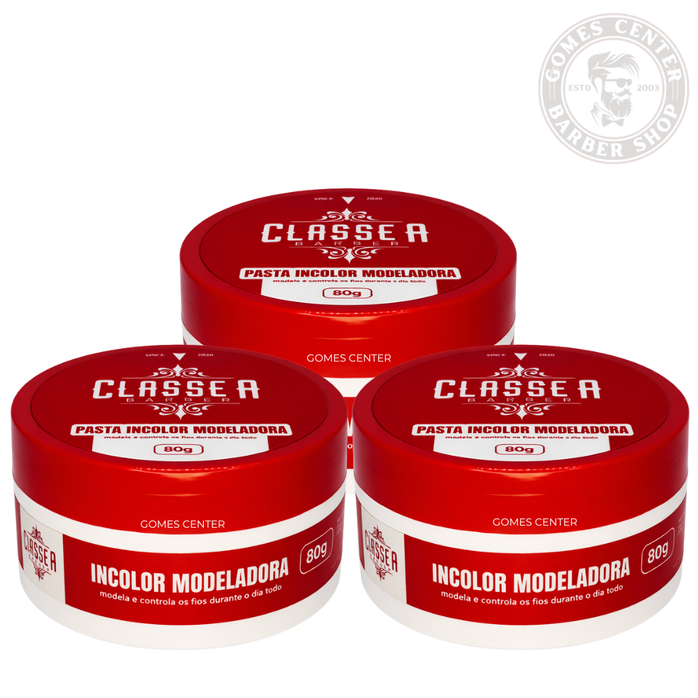 Kit 3x Pomada Modeladora Capilar Incolor Premium 80g Classe A Barber FOR MEN FOX–Efeito Brilho e Molhado, Fixação Alta