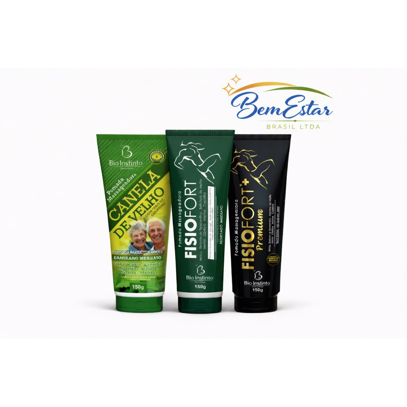 Kit Pomada Massageadora Canela de Velho + Fisiofort + Fisiofort Premium Black | Alívio Muscular | 150g