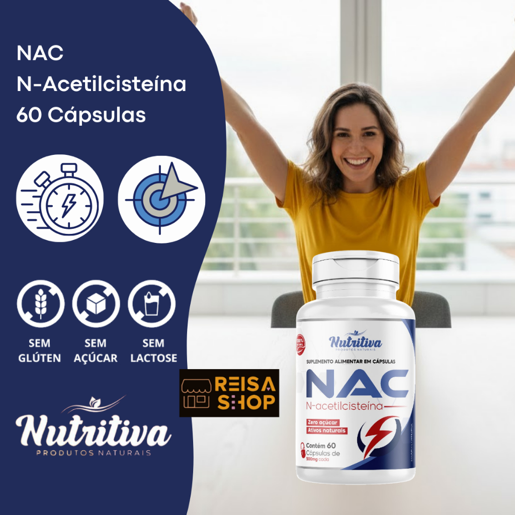 N-Acetil L-Cisteína NAC  Precursor da Glutationa 60 Cápsulas Nutritiva