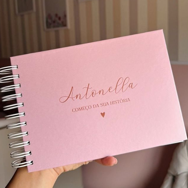 Livro do Bebê Folhas Grossas Minimalista A5 PERSONALIZADO - Álbum Diário do Bebê Fotos 10x15 Capa Dura - ENVIO RÁPIDO