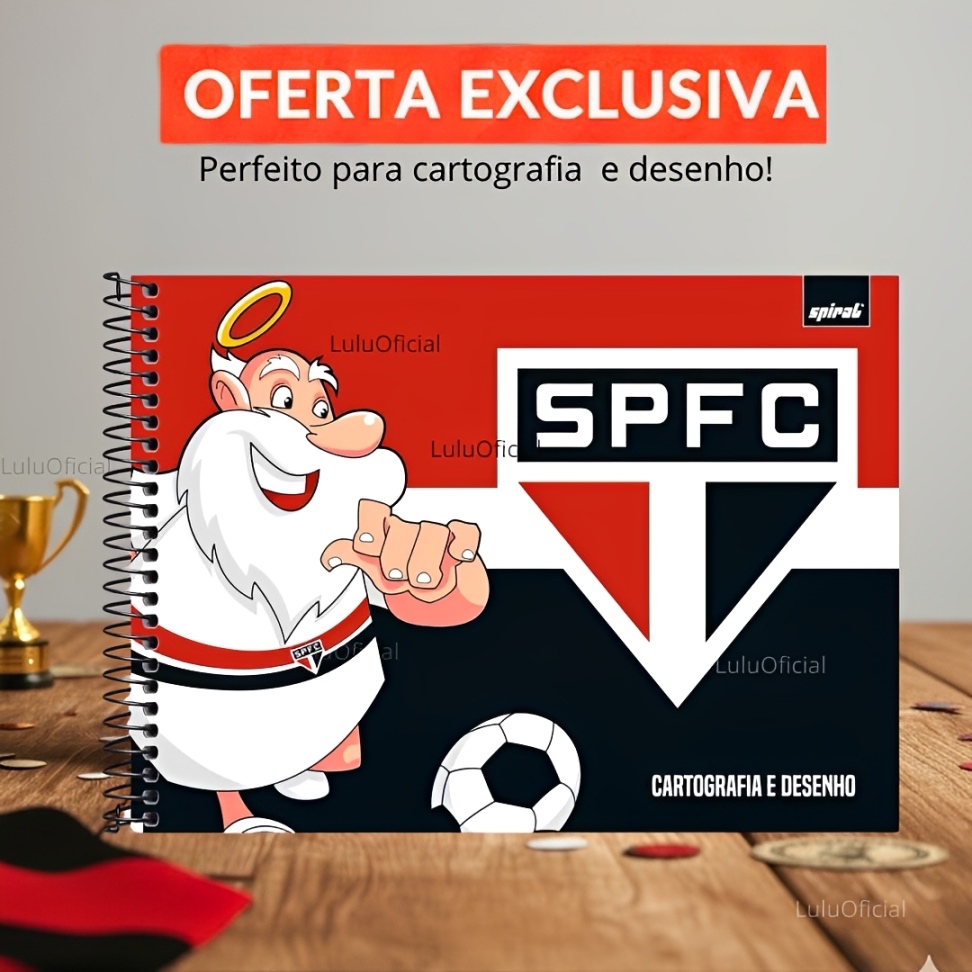 Caderno Cartografia Desenho São Paulo FC SPFC – Capa Dura Escudo Tricolor Paulista 48 folha Espiral