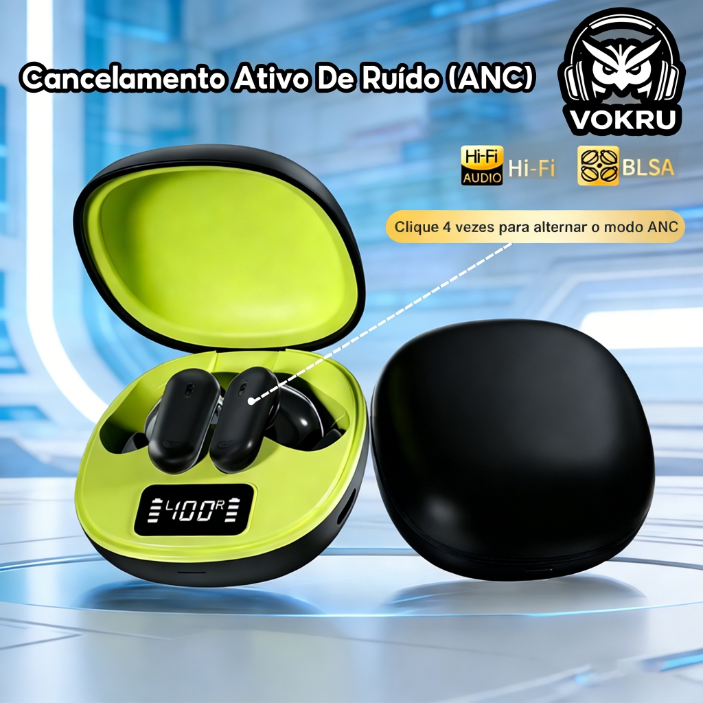 Fones De Ouvido Bluetooth Sem Fio E Cancelamento Ativo De Ruído (ANC) I Fone de Ouvido Esportivo Antitranspirante