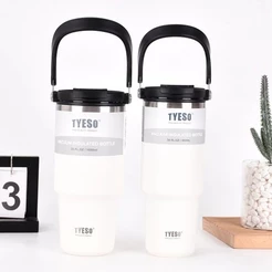 TYESO Garrafa Térmica de Aço Inoxidável Copo para Carro 900ml+600ml 2 Formas de Beber Ótima Opção de Presente