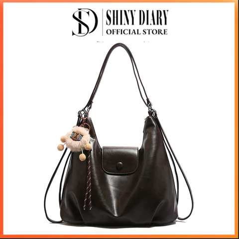 Shinydiary Bolsa Feminina Pequena de Ombro Impermeável com Pingente, Tiracolo de Couro para Trabalho e Festas