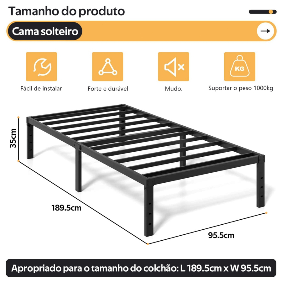 Estrado De Metal Para Cama De Casal Fácil De Instalar e Dobrável Com Suportes De Ripas De Aço -O17