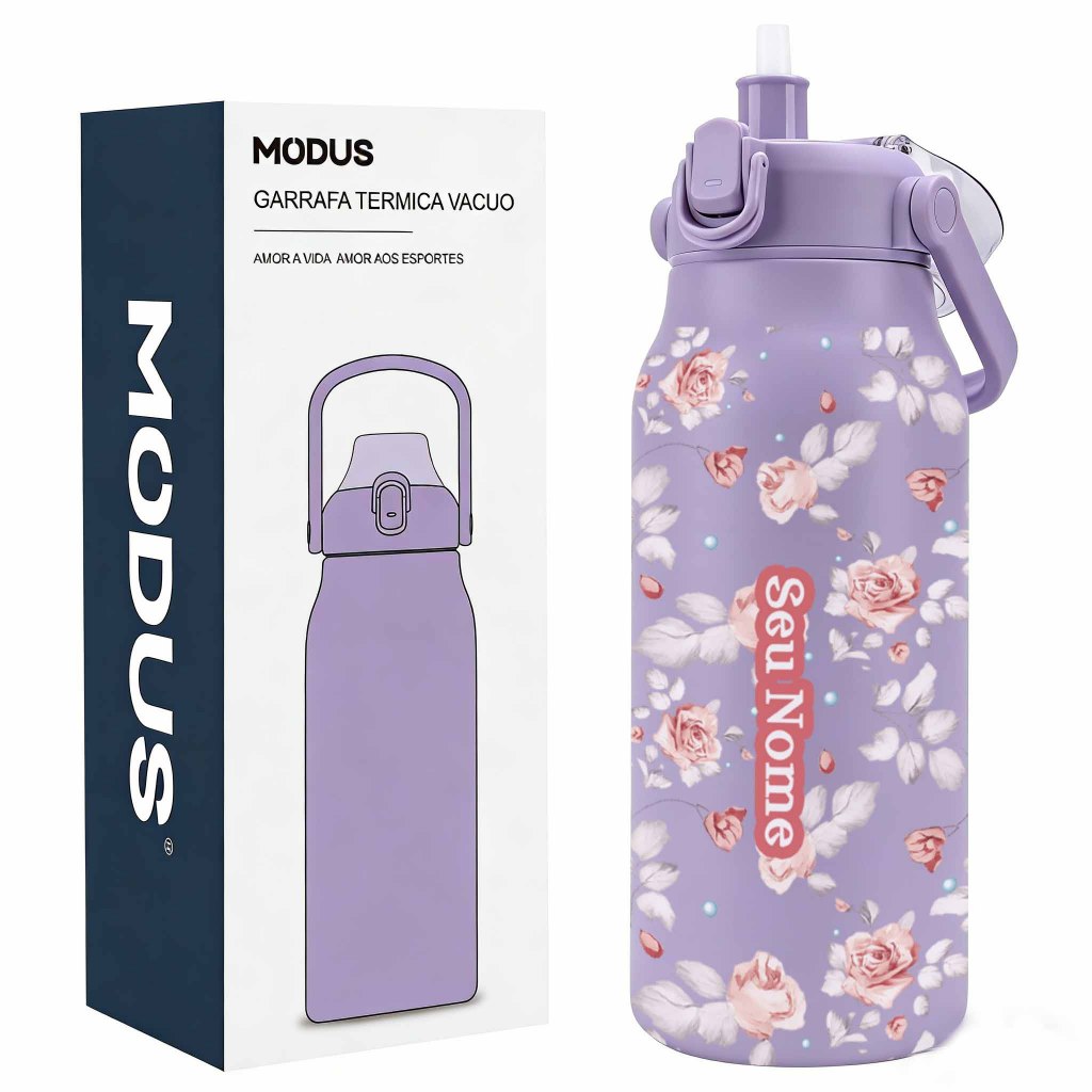 Personalizar Garrafa Térmica Inox 1700ML A Vácuo Rosa Delicada Estampa Flores Para Escritório em Oferta na Shopee