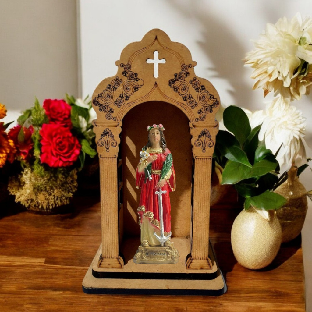 IMAGEM RELIGIOSA RESINA SANTA FILOMENA EM RESINA COM ORATORIO PADROEIRA DOS JOVENS E DOS DISCIPULOS DE MARIA