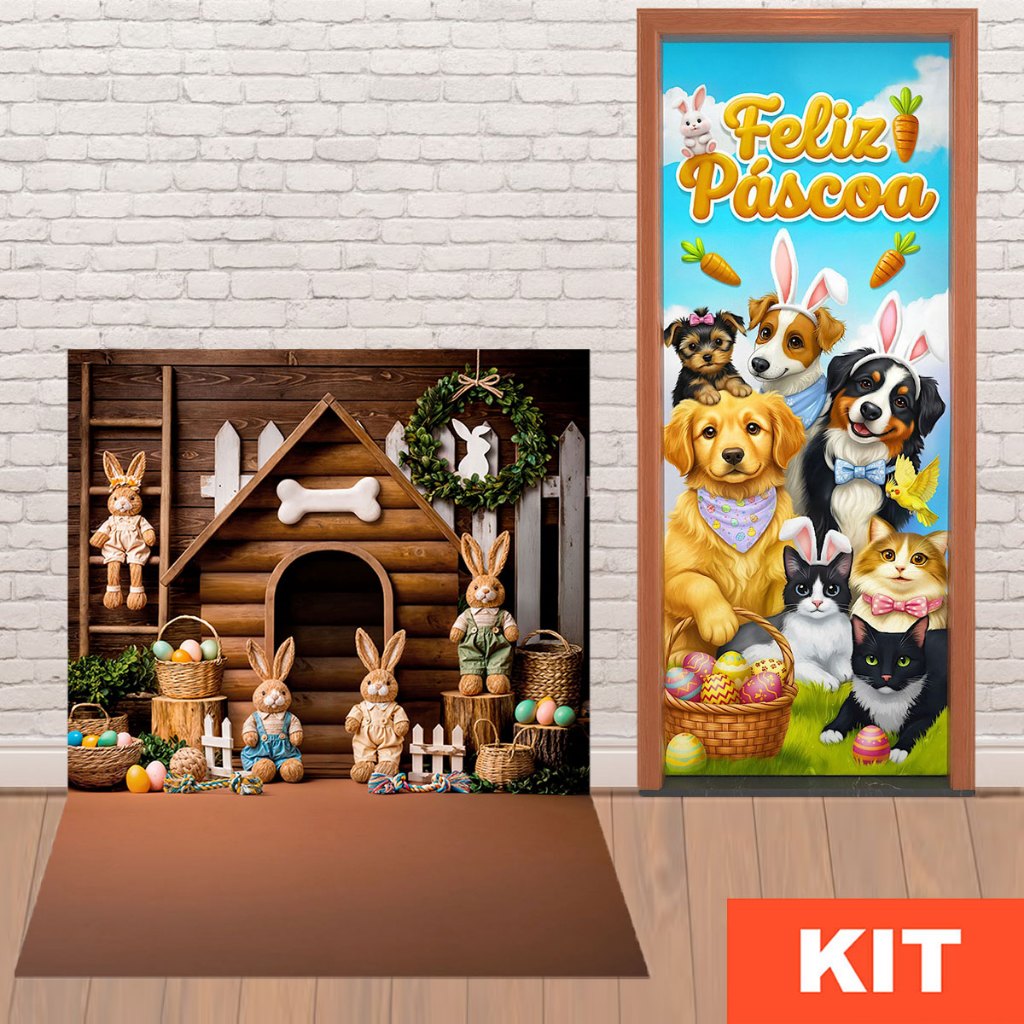 Fundo Fotográfico Pet Shop Cenário Páscoa + Capa para Porta Decorativa Sublimado Em Tecido em Oferta na Shopee