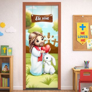 Capa de Porta Decorativa Páscoa Infantil Religioso 0,85x2,10m Tecido Sublimado com Elástico - PTA-32 em Oferta na Shopee