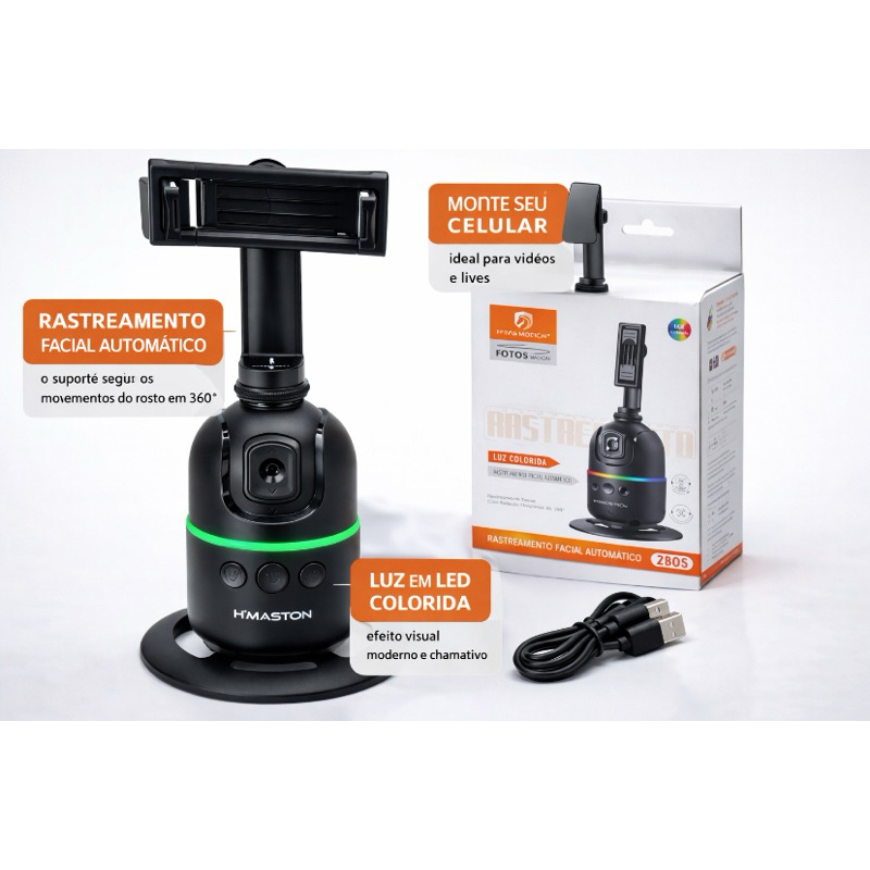 Gimbal Estabilizador360° com Rastreamento Facial IA Suporte Inteligente,Bluetooth, Controle por Gestos Profissional