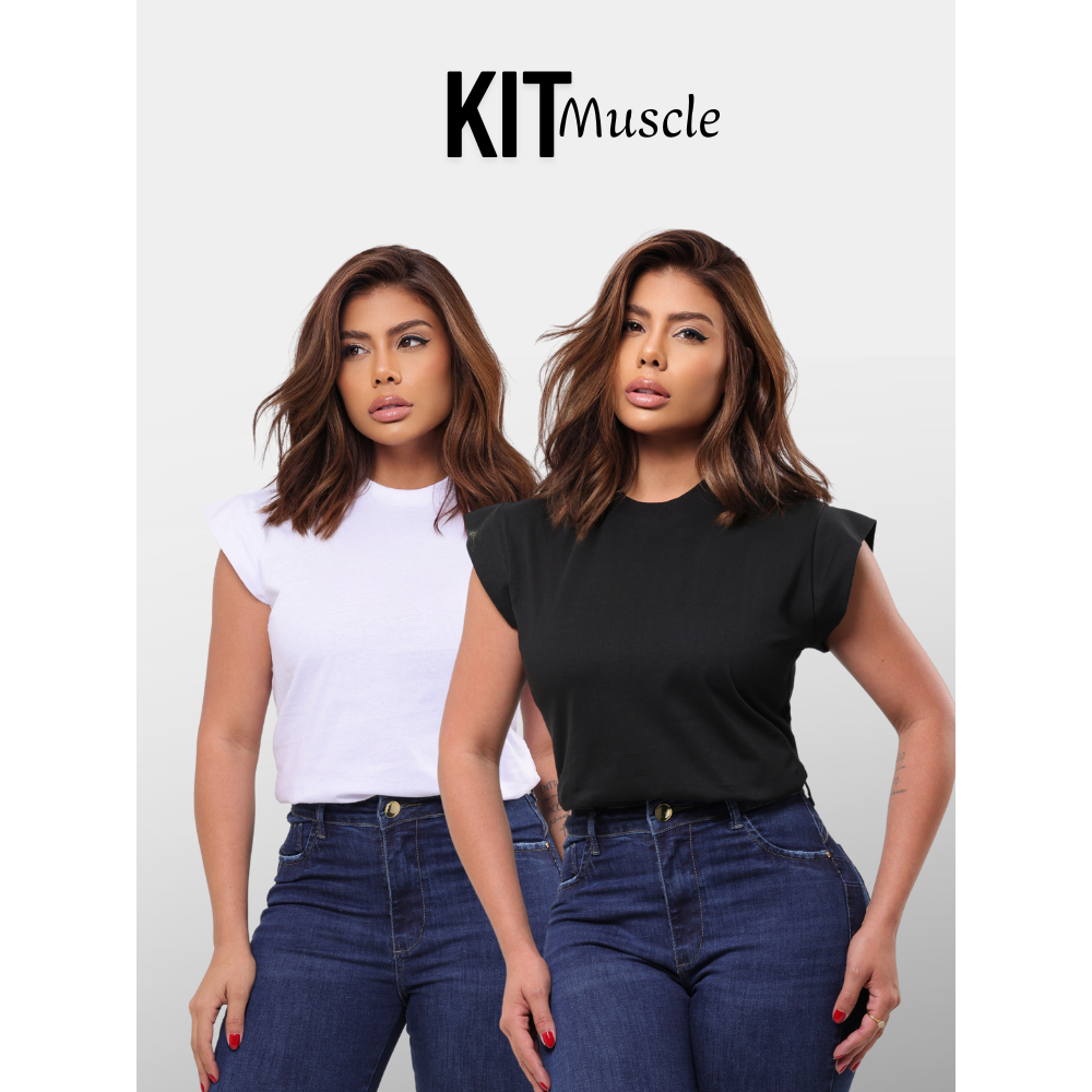 Kit 2 Blusas Muscle Tee Feminina Camiseta Básica Lisa Moderna Elegante Casual Algodão em Oferta na Shopee