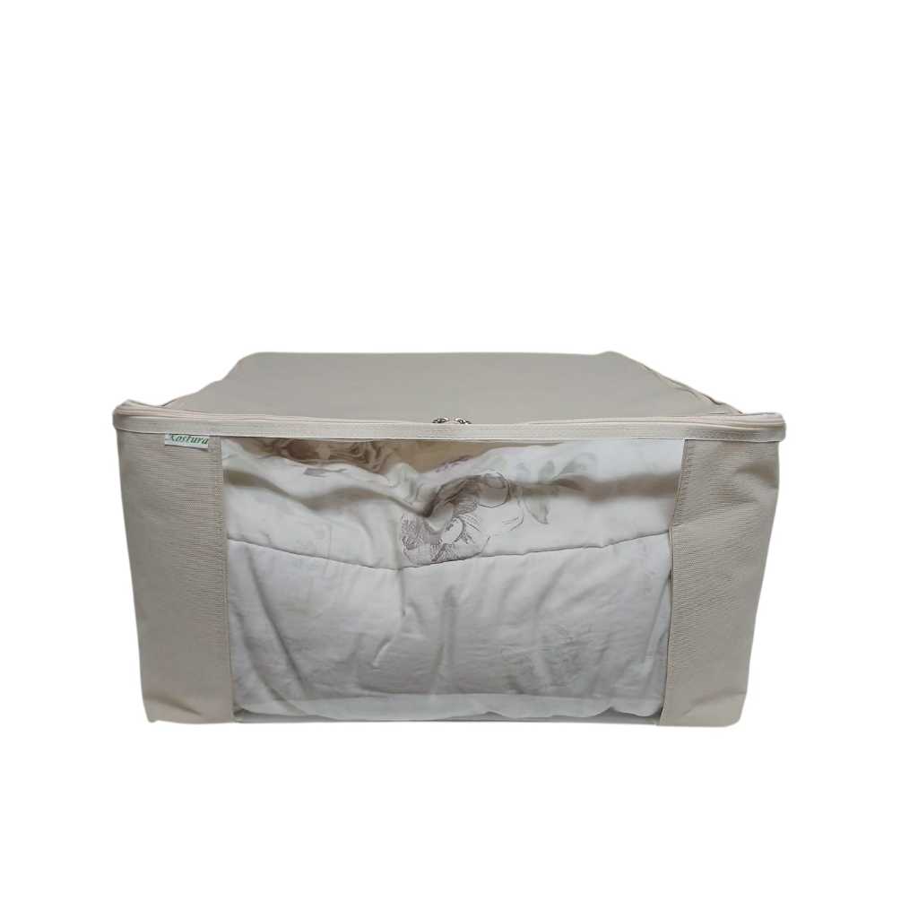 Organizador Protetor Edredon Tnt Com Visor Transparente Marfim 50x50x28cm