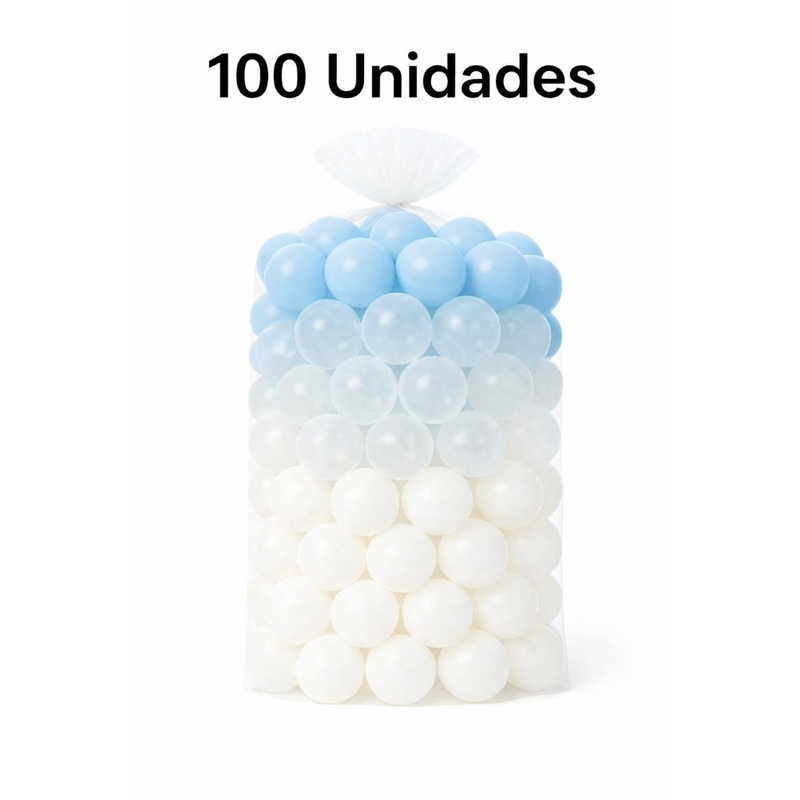 100 Unidades de Bolinha Plástica Azul Claro tom pastel Transparente e Branca Piscina Bolinhas 25, 50 e 100 - Não Amassam em Oferta na Shopee