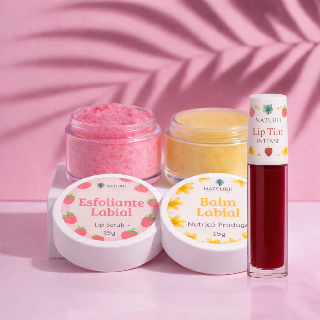 Kit Spa dos Lábios Naturi – Lip Tint + Lip Balm + Esfoliante Labial - 3 itens