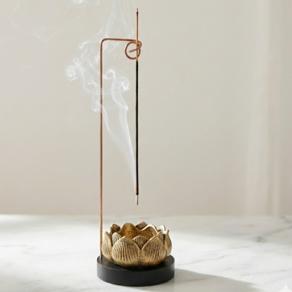 Imagem Incensário Invertido Premium 23cm Flor Lótus Coração  Resina de Qualidade