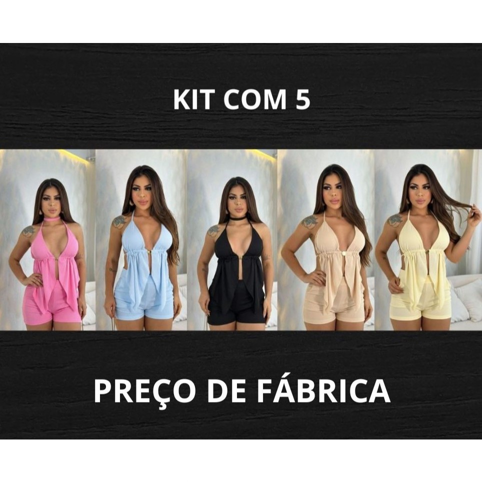 KIT 5 Conjuntos Batinha E Short Ribana Algodão Feminino Verão Atacado Revenda Fábrica Verão Carnaval Envio Rápido