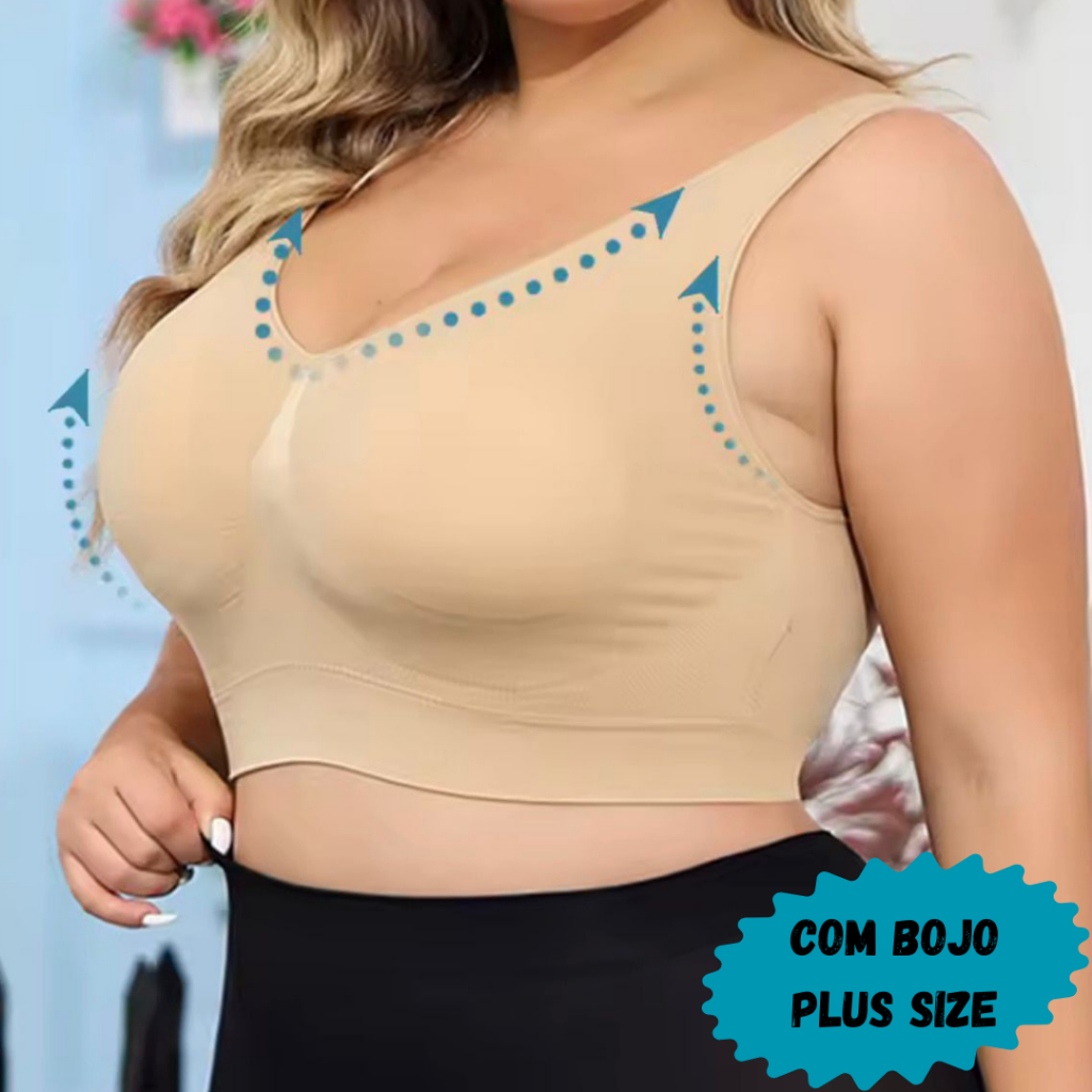 Top Sutiã COM BOJO Removível Plus Size Tamanho Grande Confortável