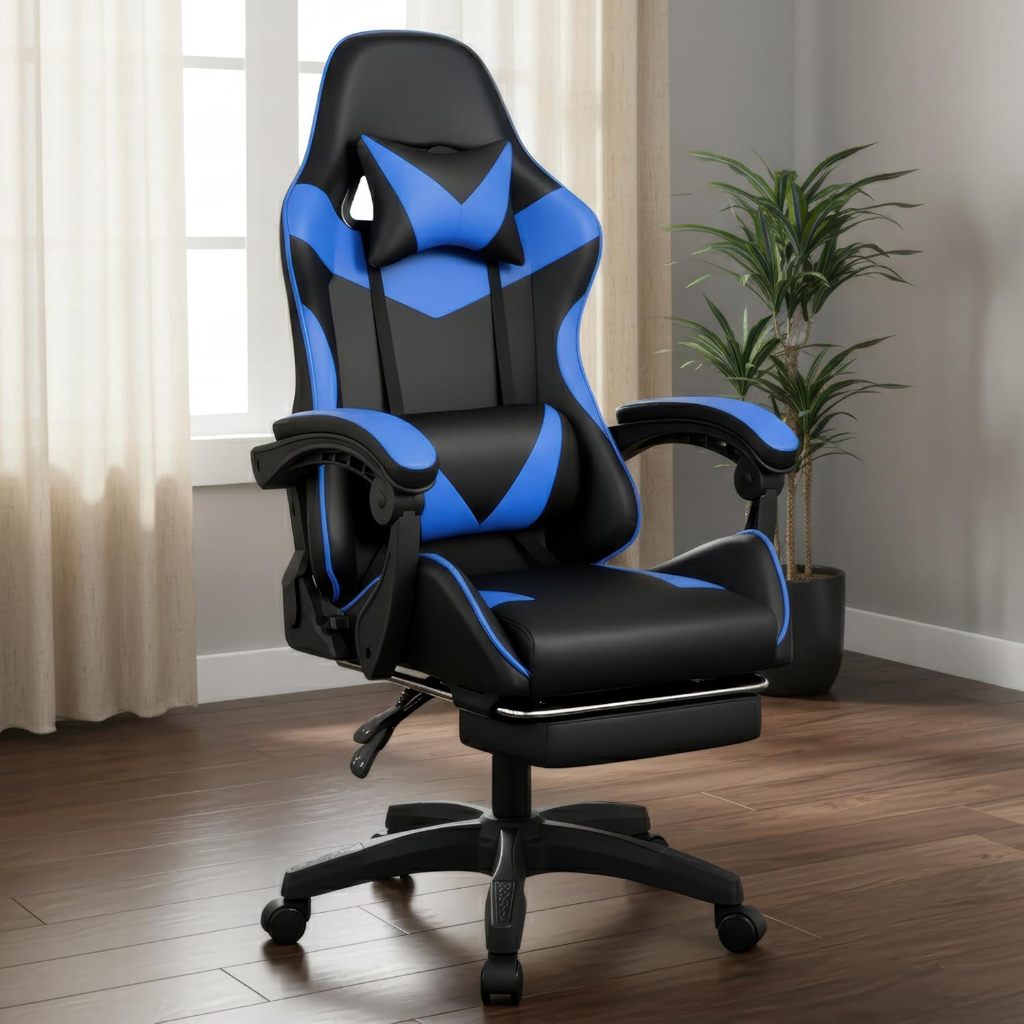 Cadeira Pc Gamer Giratória Ergonimica em Couro com Descanso para Os Pés Conforto - Miniatura 2